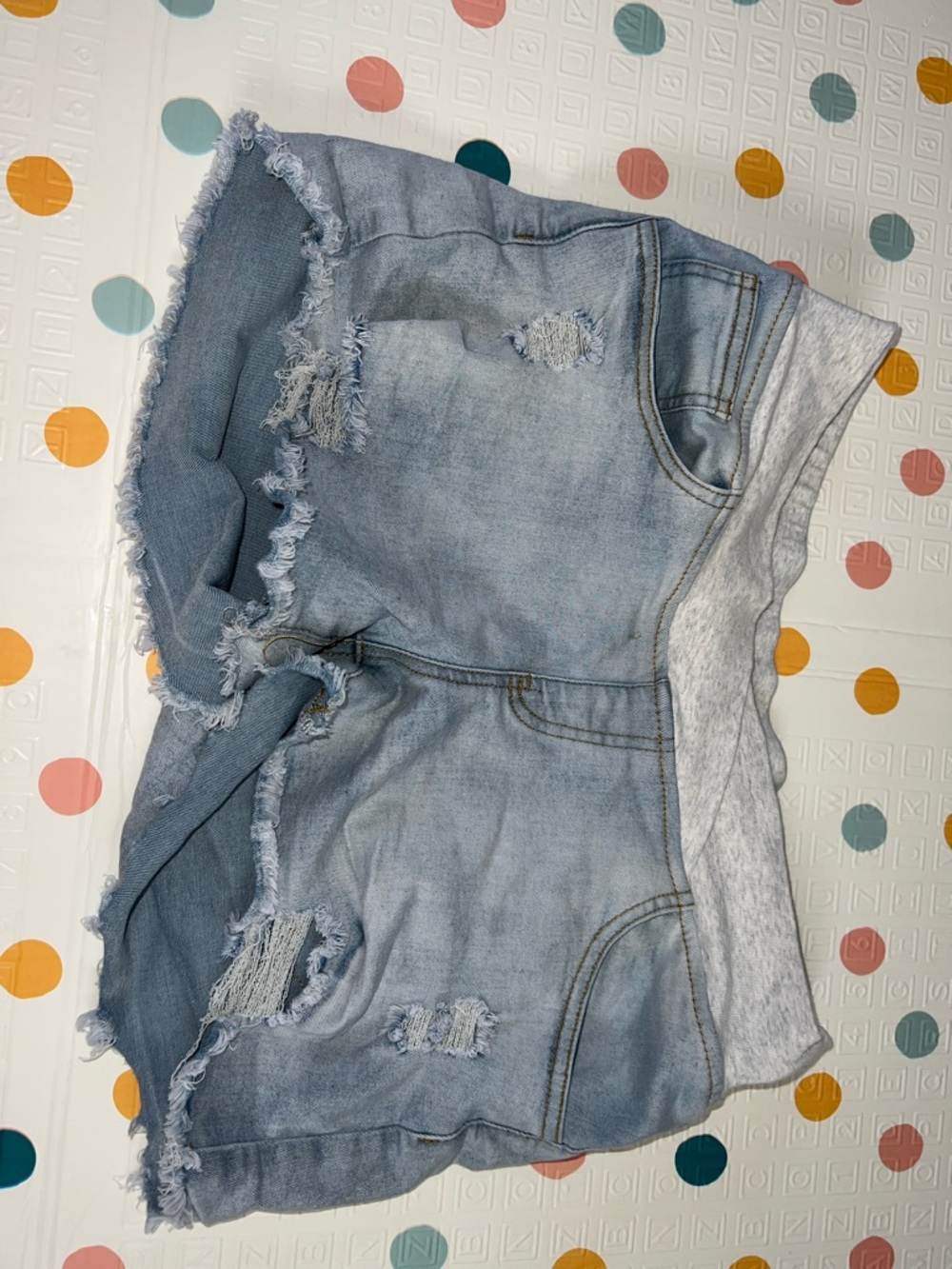 Maternity Light Wash Distressed Denim Shorts with Heather Waistband
